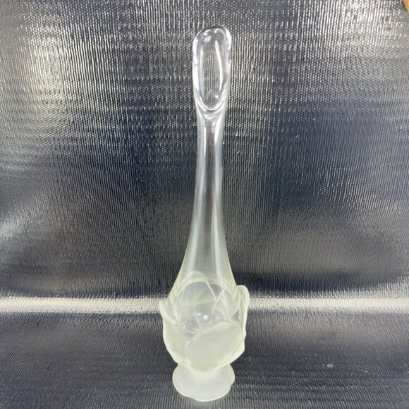 Viking Glass Swung Vase with Frosted Cabbage Base 12inch Clear Glass Vase Vessel - Picture 16 of 16